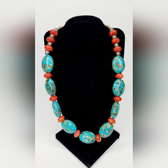 Turquoise Amber Stone Beaded Chunky Necklace - Picture 1 of 6